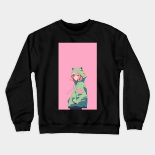 Pink And Green Frog Shonen Anime Girl Crewneck Sweatshirt